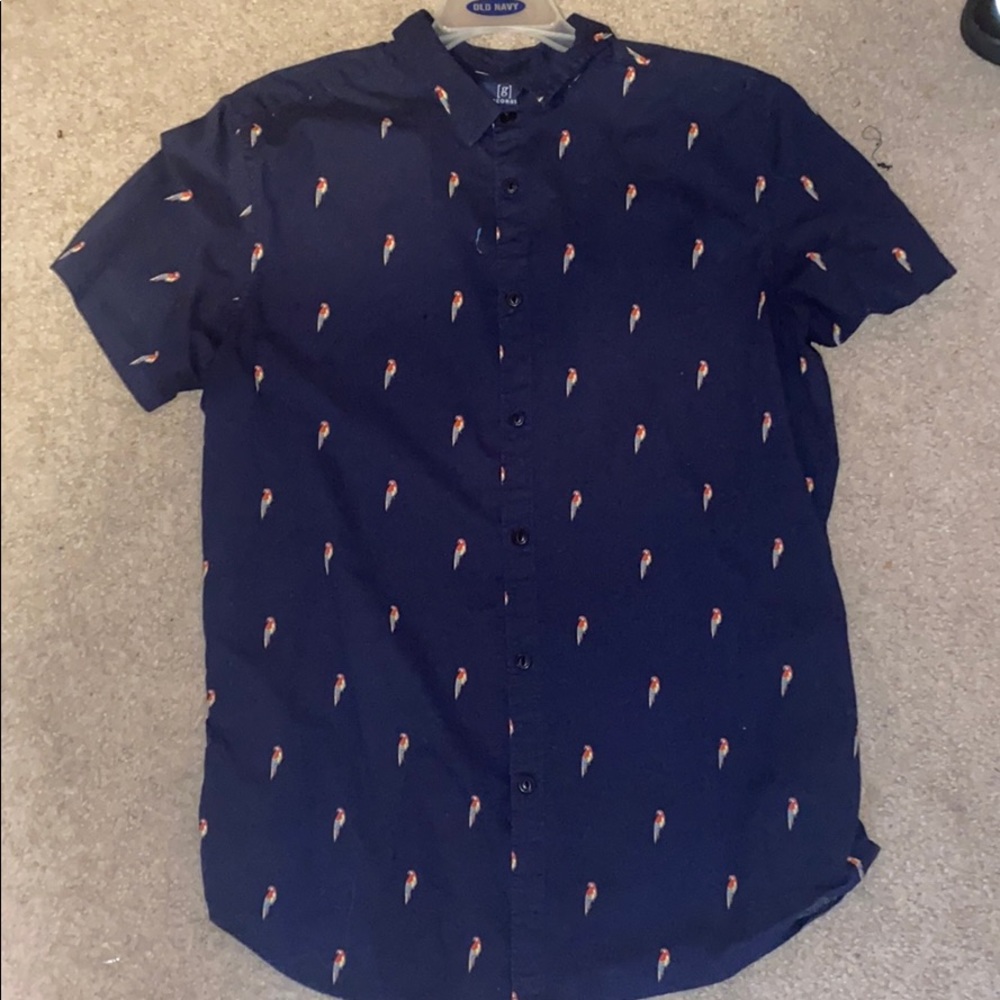 Blue parrot button down shirt